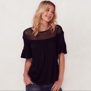 LC Lauren Conrad mesh yoke flutter sleeve top XL